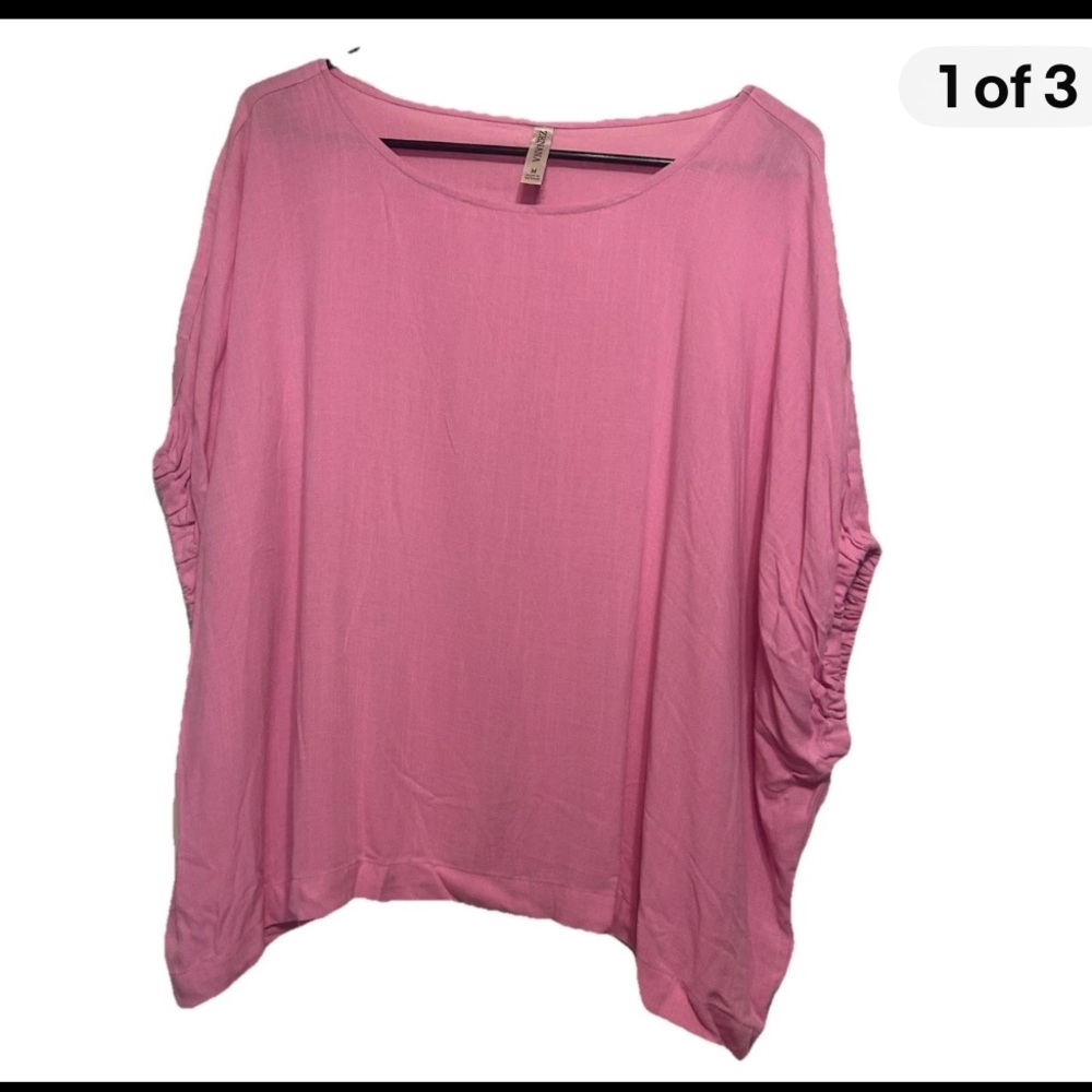 NWOT Zenana Outfitters Rose Pink Dolman Ruched-Sleeve Tunic